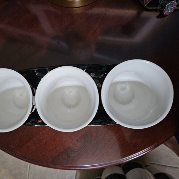 RARE 3 MACKENZIE CHILDS COURTLY CHECK BLACK TIE CERAMIC HERB POT CONTAINER TRAY - Picture 9 of 14